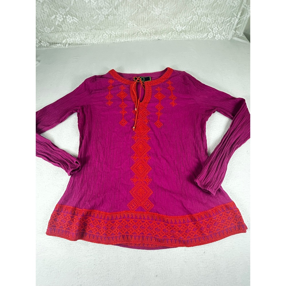 C. Wonder Womens XL Purple‎ Orange Embroidered Cotton Crinkle Gauze Tunic Top